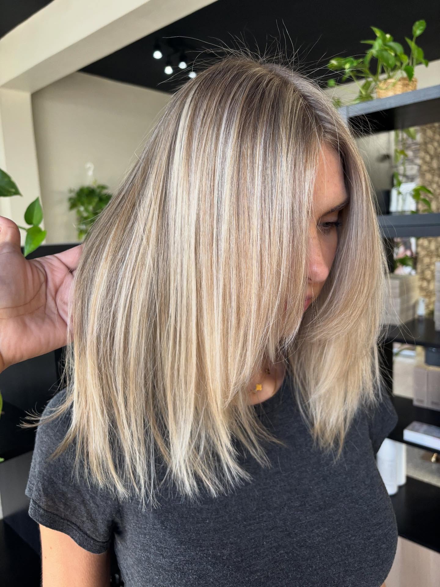 Dimensional blonde haircut