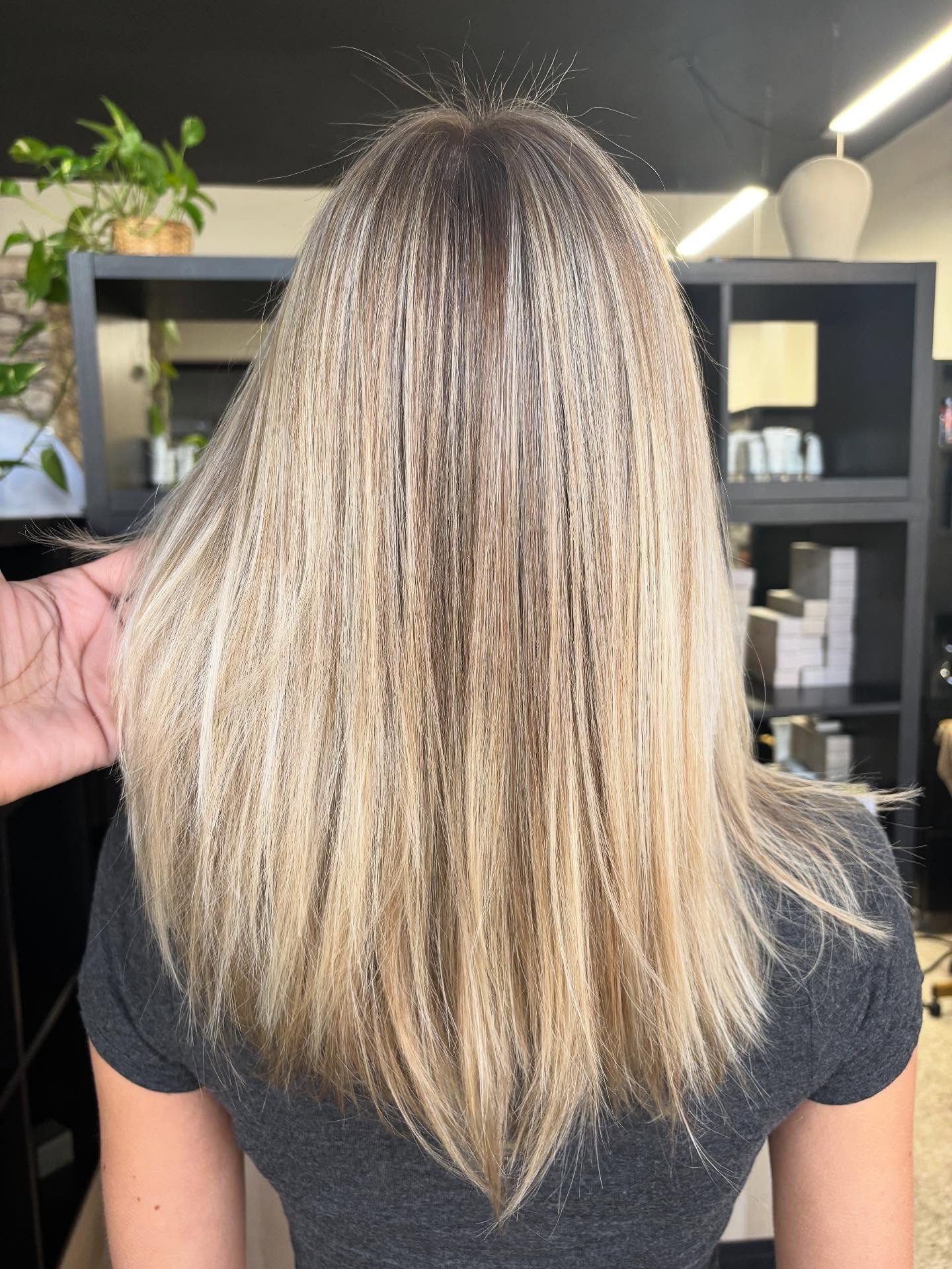Long blonde highlighted hair